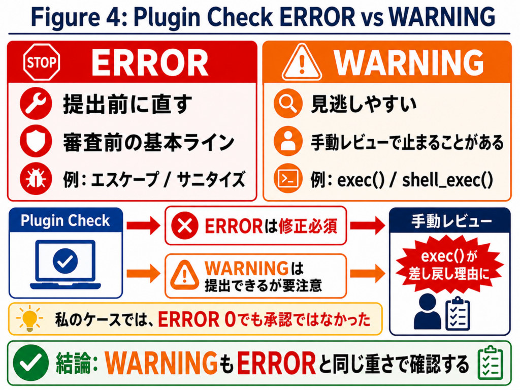 Plugin CheckのERRORとWARNINGの違いを示した図