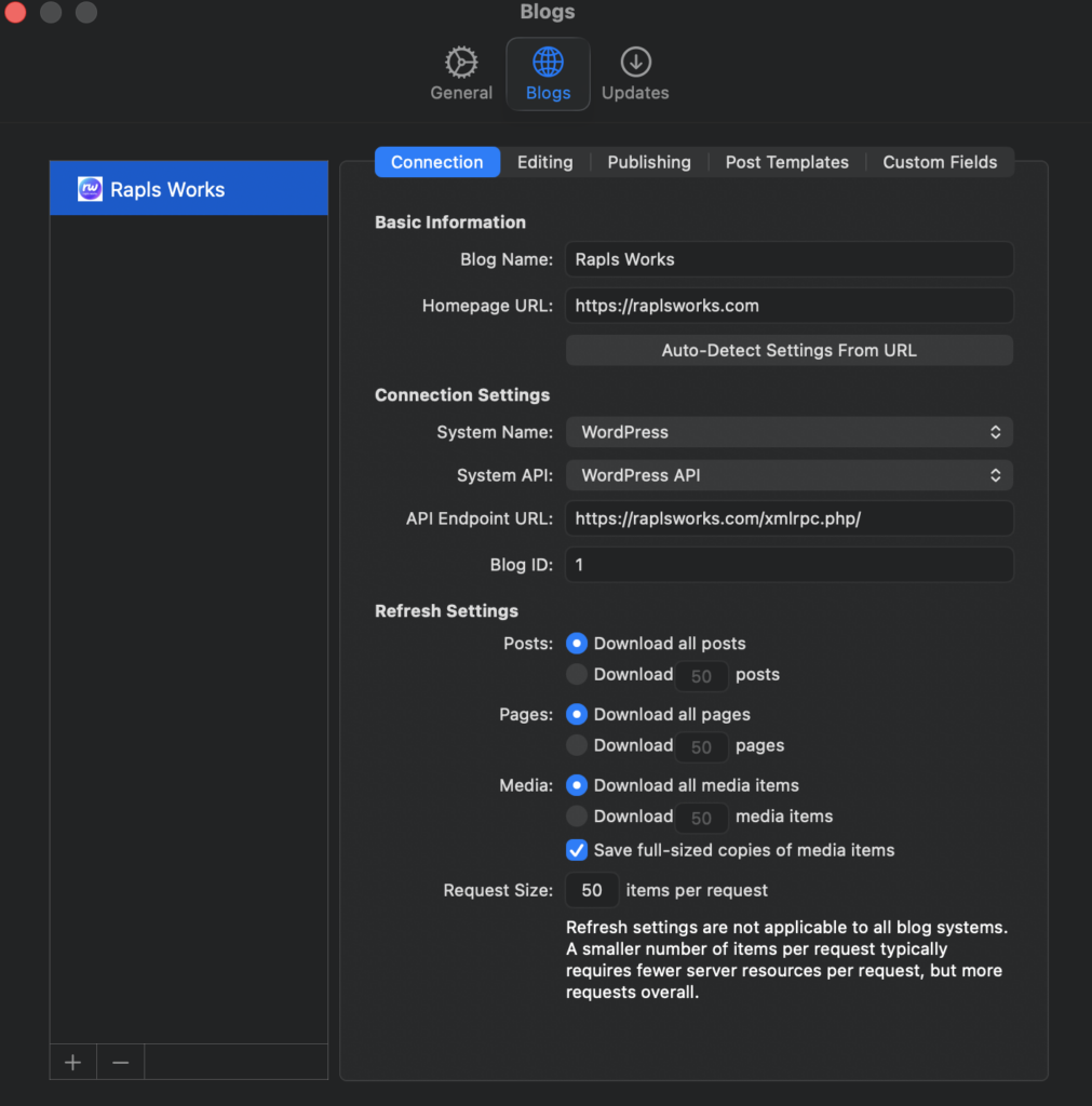 MarsEditの設定画面