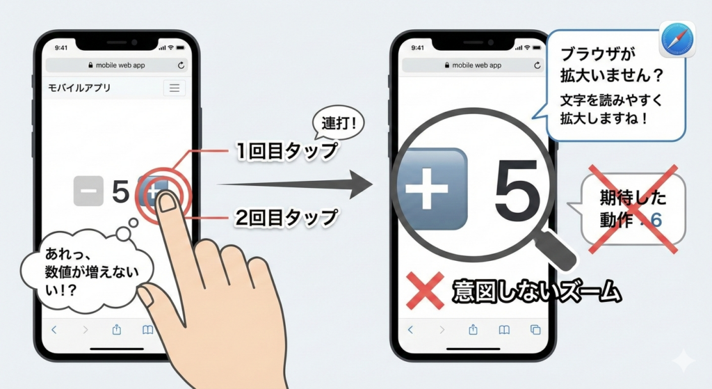 ダブルタップでズームしてしまう様子
