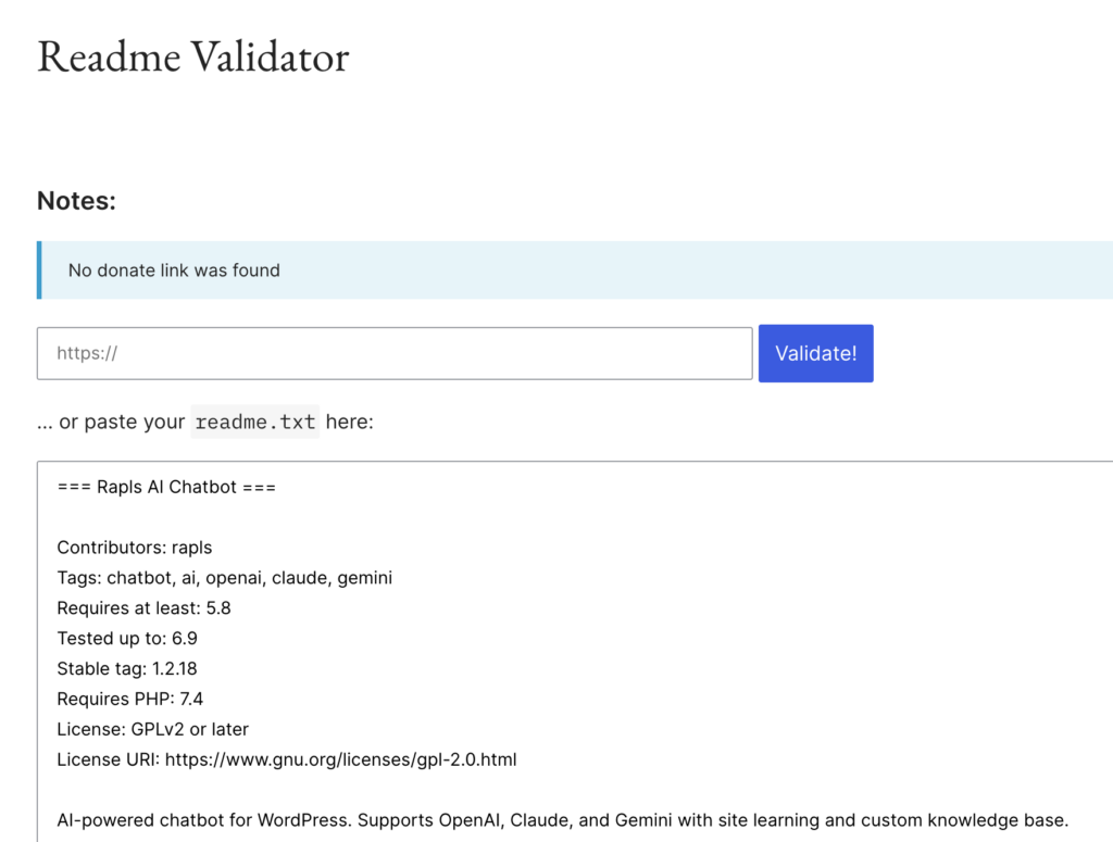 Readme Validatorの実行結果