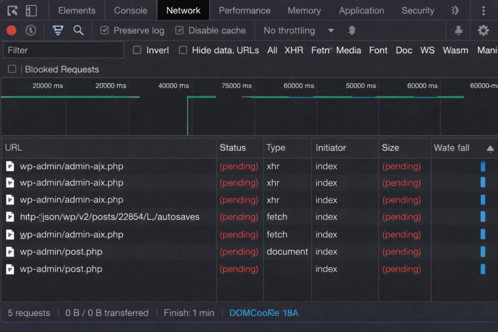 DevToolsのNetworkタブ(リクエストがpendingのまま)