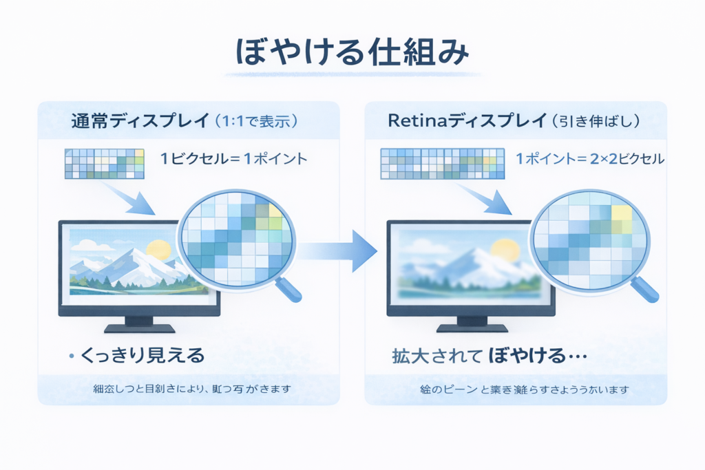 ぼやける仕組みの図解イラスト