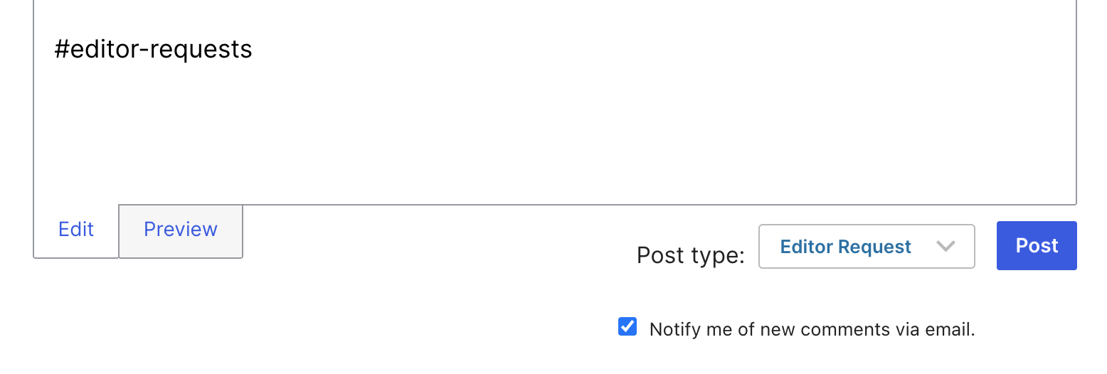 Post typeをEditor Requestsに変更しメール通知にチェックを入れた状態