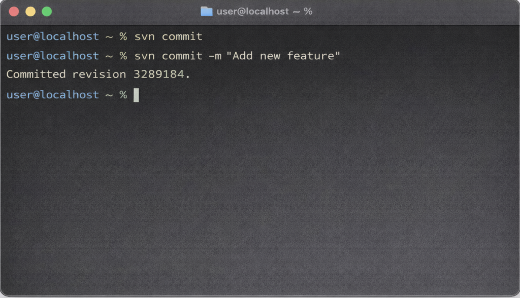svn commitの実行結果