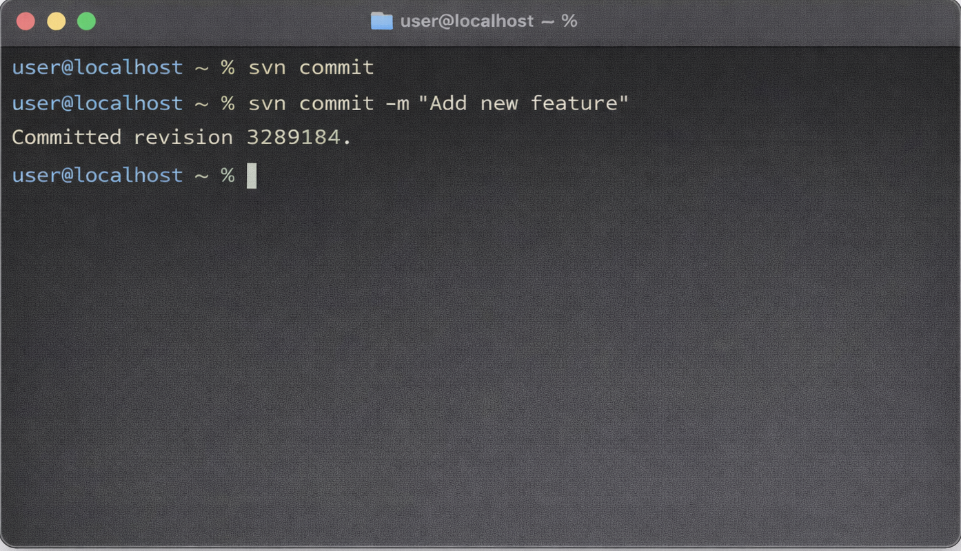 svn commit を実行したターミナル画面