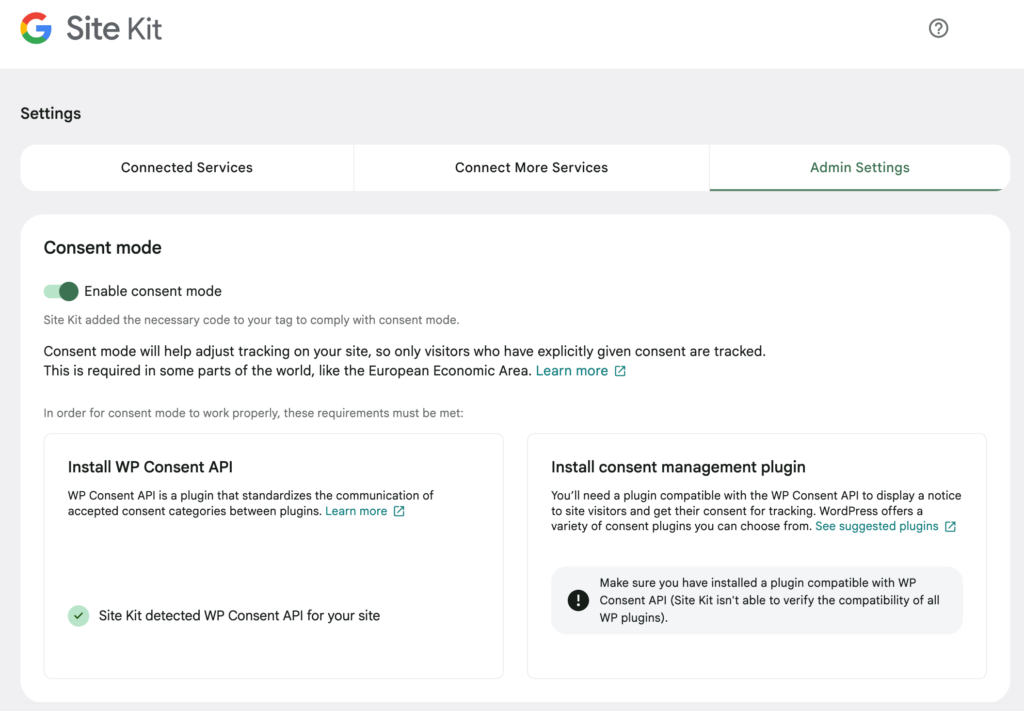 Site KitのConsent Mode設定画面