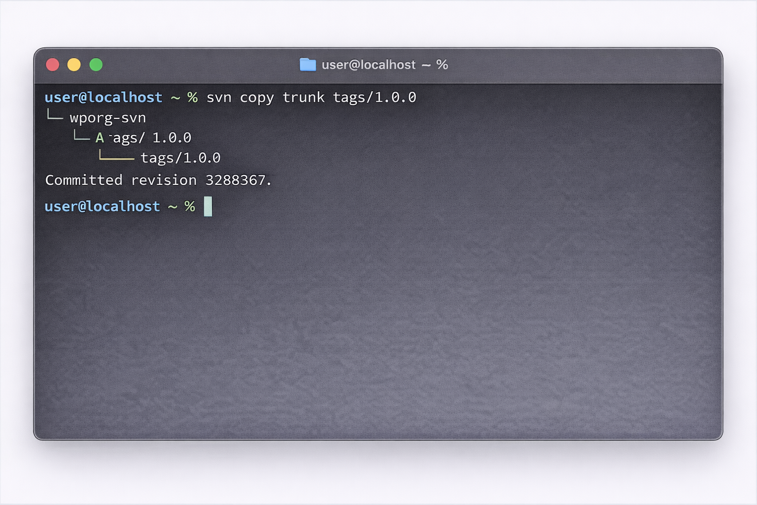 svn copyでtagsにリリース版を作成した画面