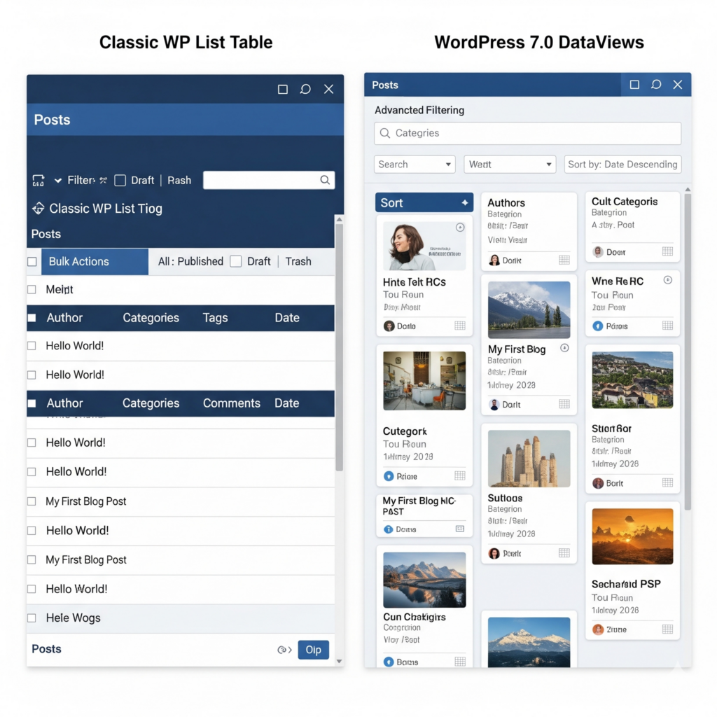 従来のWP List Tableと新DataViewsの比較スクリーンショット