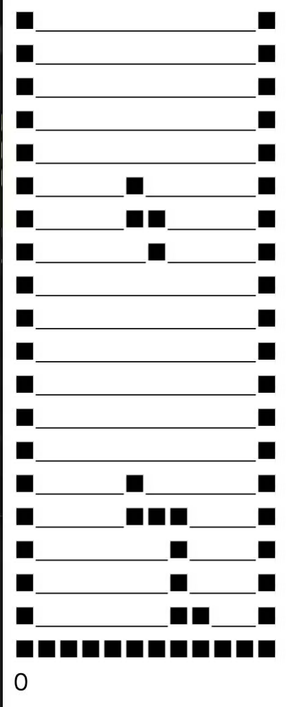 468文字の6行テトリスの実行画面。全角の■と＿で描かれた盤面と、右下のスコア