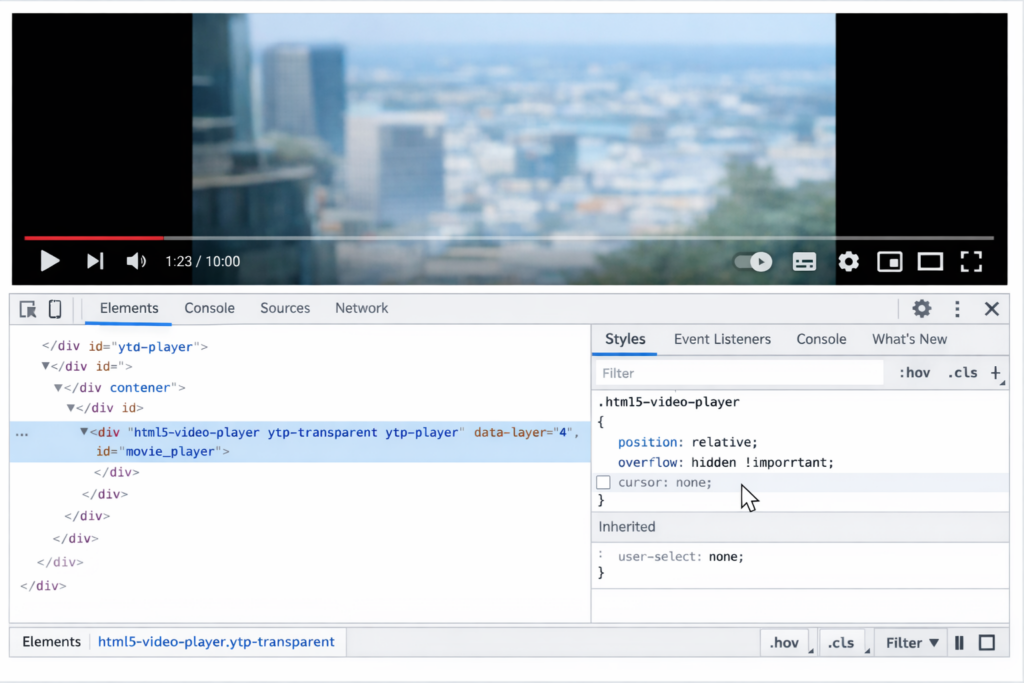 cursor: noneのチェックを外してカーソルが復活した状態
