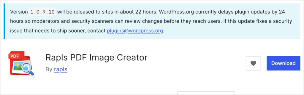 WordPress.org のプラグインページに表示された 24 時間保留のバナー