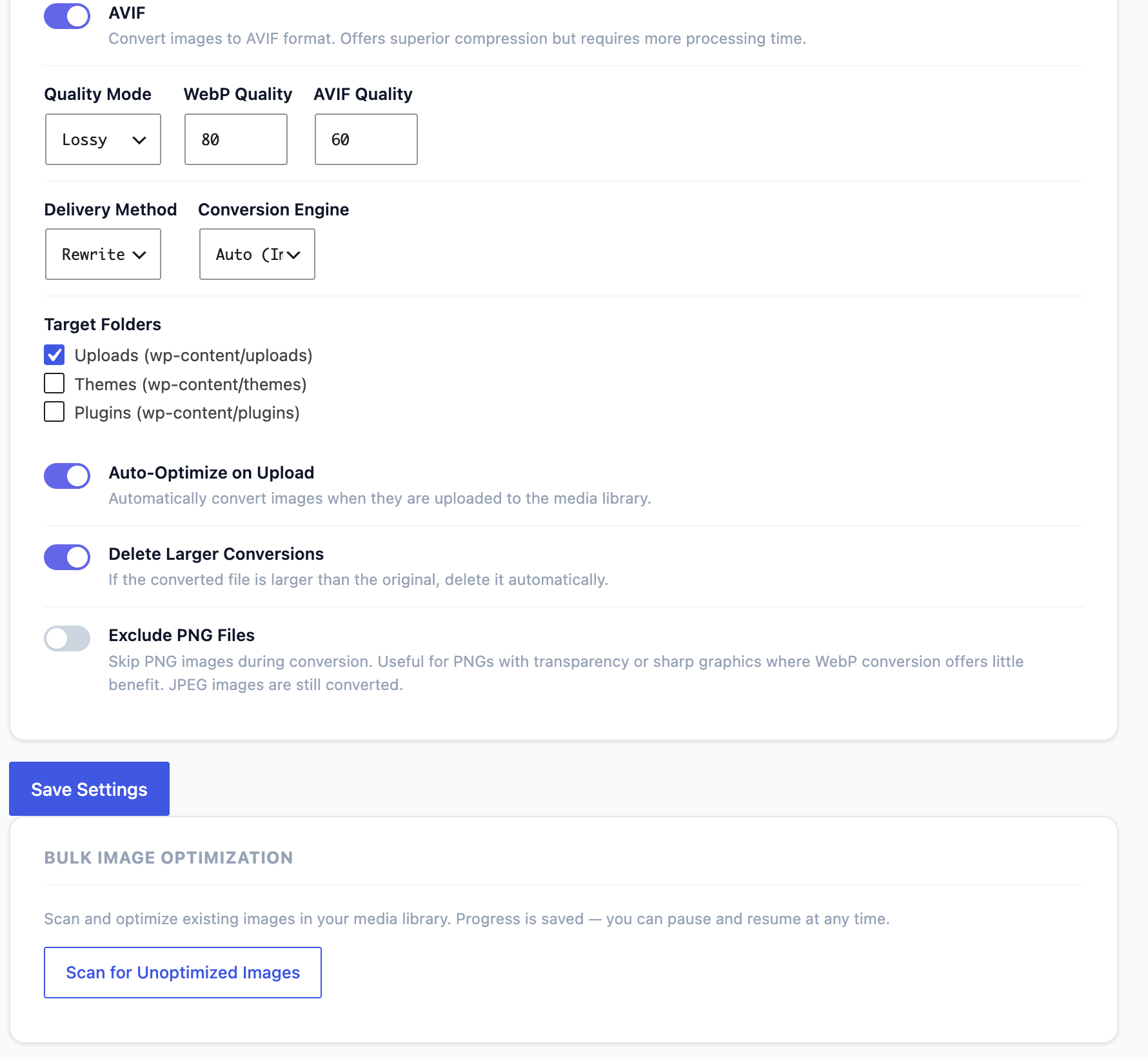 Prime Cache Pro media optimization (WebP / AVIF conversion and bulk optimize)