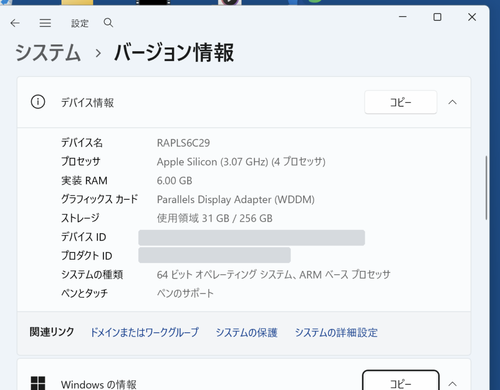 Windows 11 VMのバージョン情報
