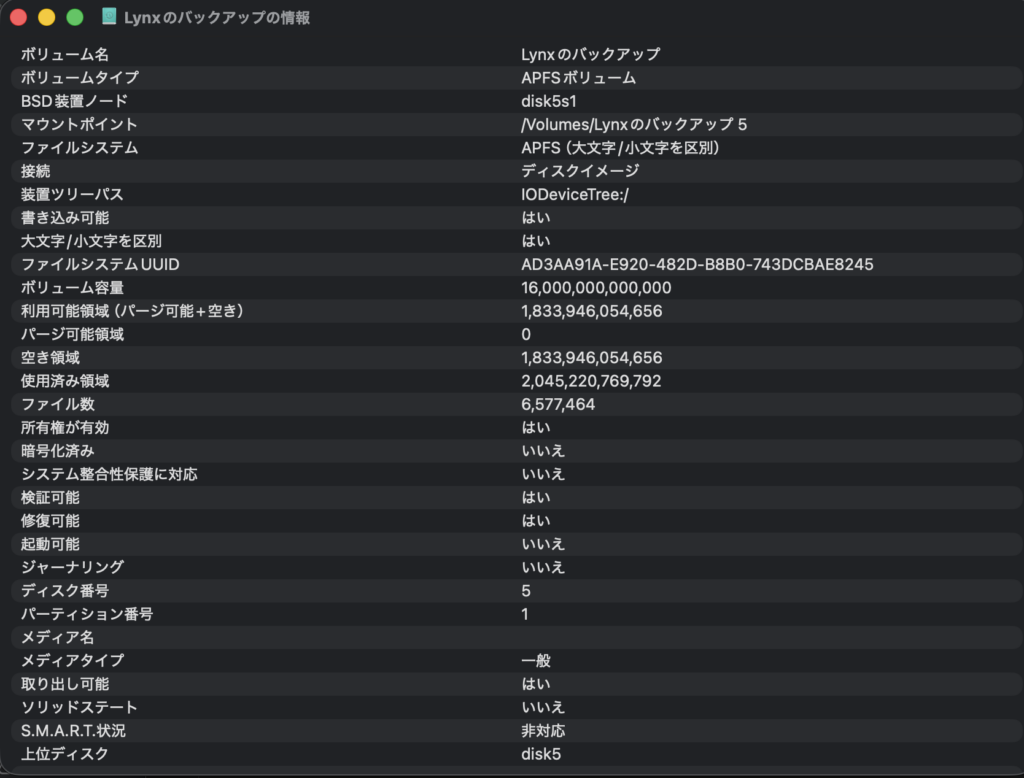 バックアップの情報